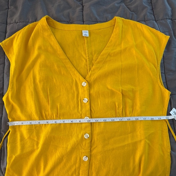 NWT Old Navy Yellow Button-Front V Neck Linen Blend Midi Dress Size L - Picture 6 of 8